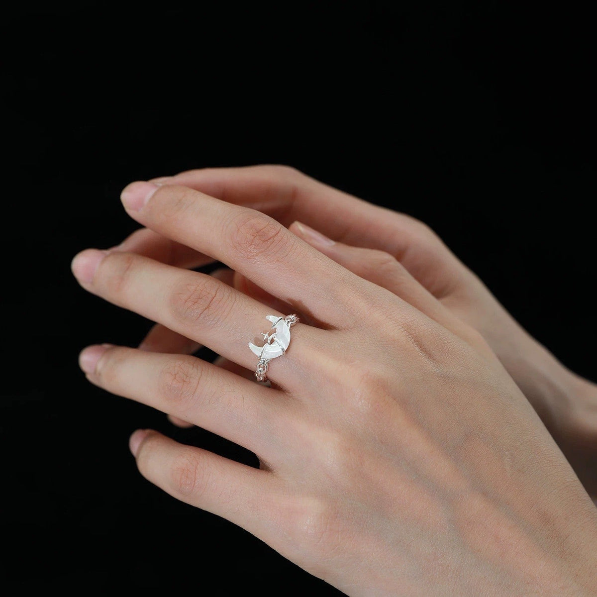 Women's Moonstone Sterling Niche High-grade Light Luxury Cold Wind Moon Open Ring