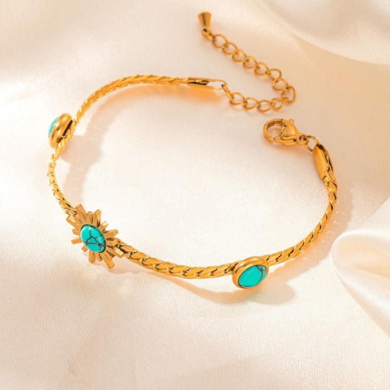Women's Stainless Steel Inlaid Turquoise Cuban Butterfly Vintage Love Bracelets