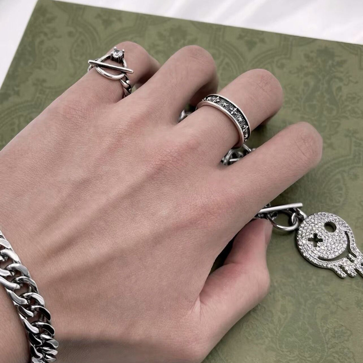 Men's Fashion Personality Cross Heart Open Adjustable For Boyfriend Rings