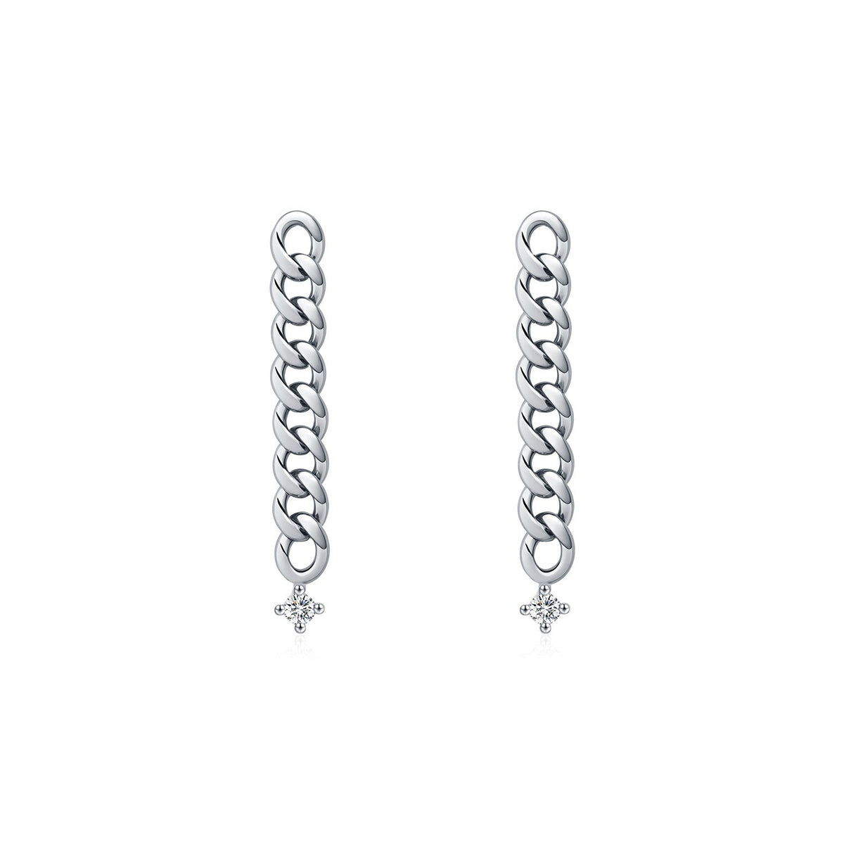 Geometric Single-Stone Chain Earrings in Sterling Silver with D-Color VVS1 Moissanite