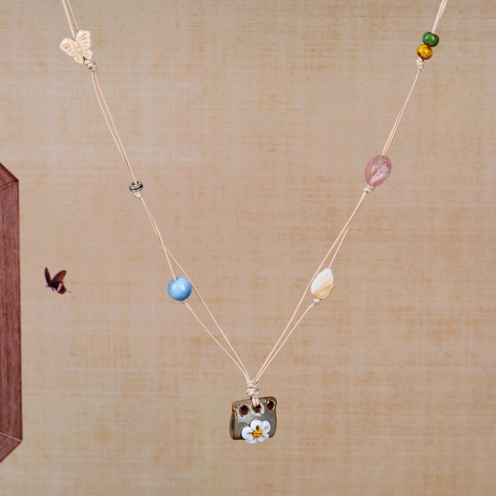 Women's Retro Ethnic Style Ceramic Butterfly Bell Fashionable Necklace