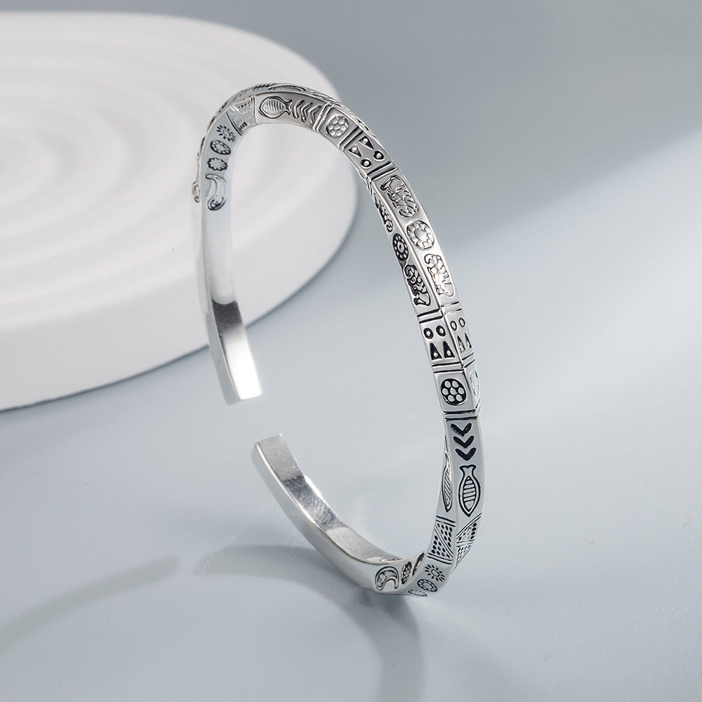 Women's Personalized Mobius Strip Totem Sier-plated Vintage Handmade Solid Opening Bracelet