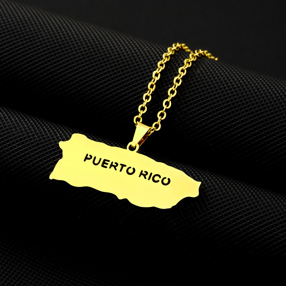 Women's & Men's Stainless Steel Drop Oil Puerto Rico Necklaces