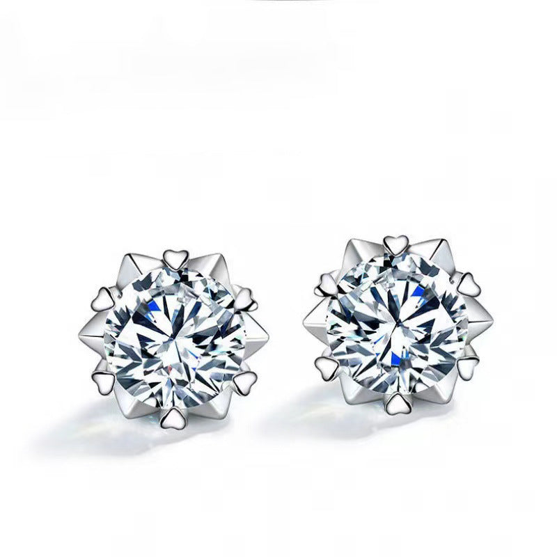 Women's Karat Imitation Moissanite Snowflake Ear Korean Temperament Entry Stud Earrings
