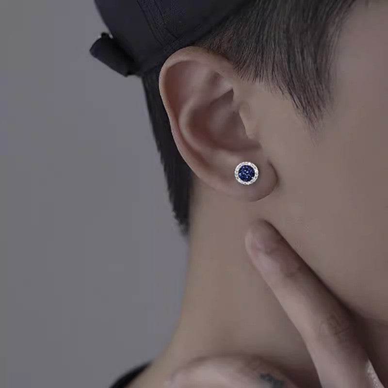 Magnetic Round Halo Stud Earrings for Men Women, Multicolor Crystal Cluster Non-Piercing Clip On