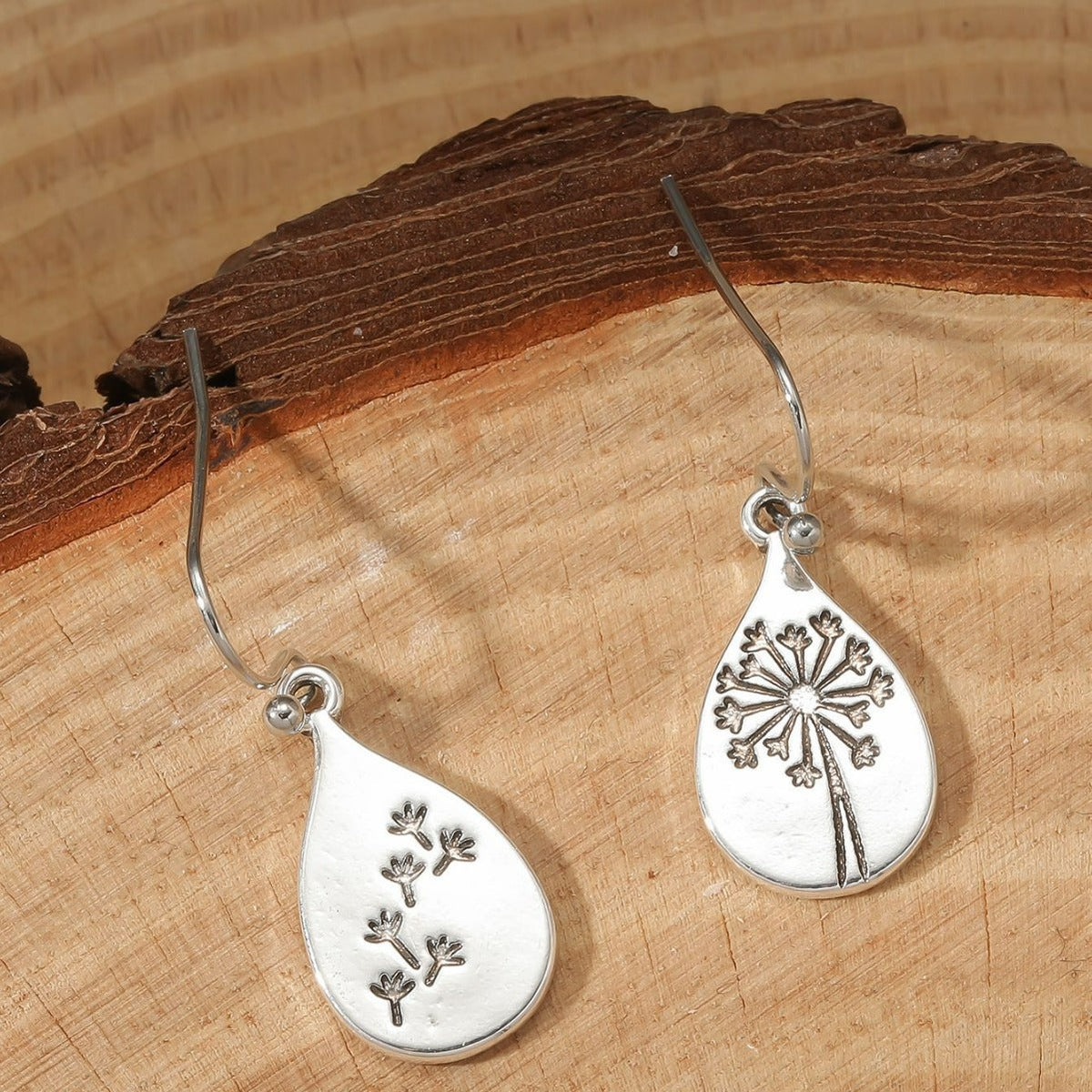 Couple Carved Vintage Flower Dandelion Asymmetric Minimalist Design Ethnic Style Earrings
