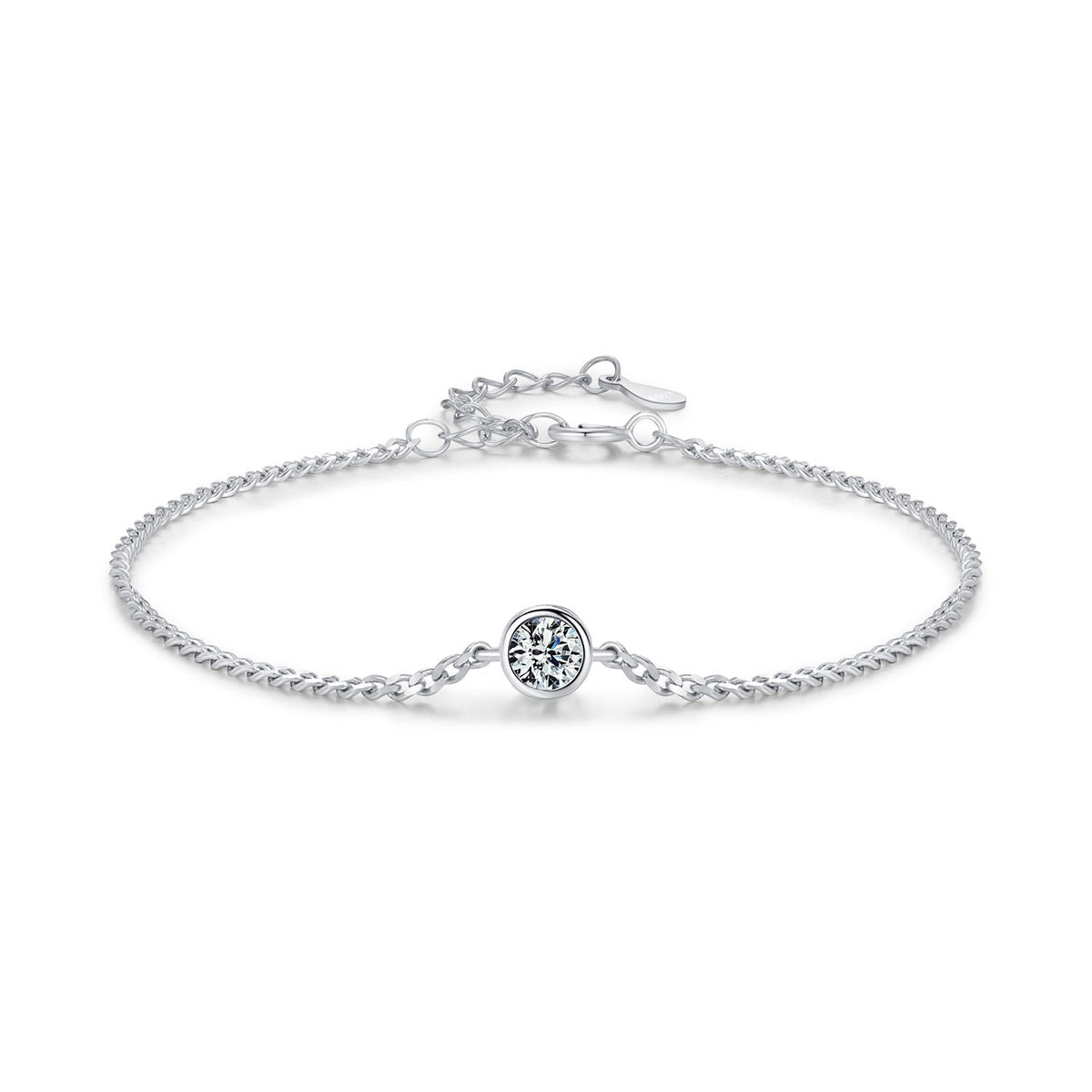 Minimalist Sterling Silver D-Color VVS1 Moissanite Solitaire Bracelet with Delicate Chain