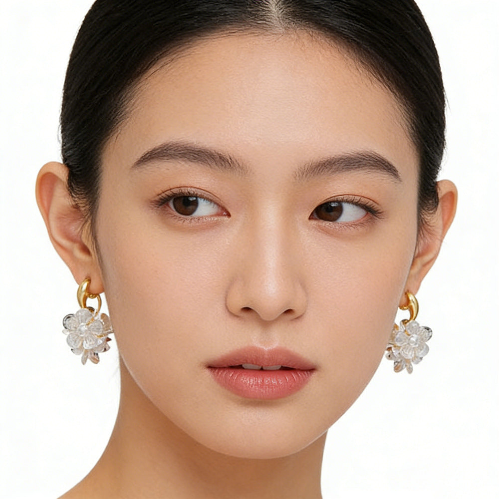Front Rear Wear Contrast Color Flower Sier Earrings