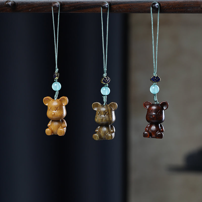 Green Sandalwood Carving Cute Animal Creative Bag Car Key Mobile Pendant