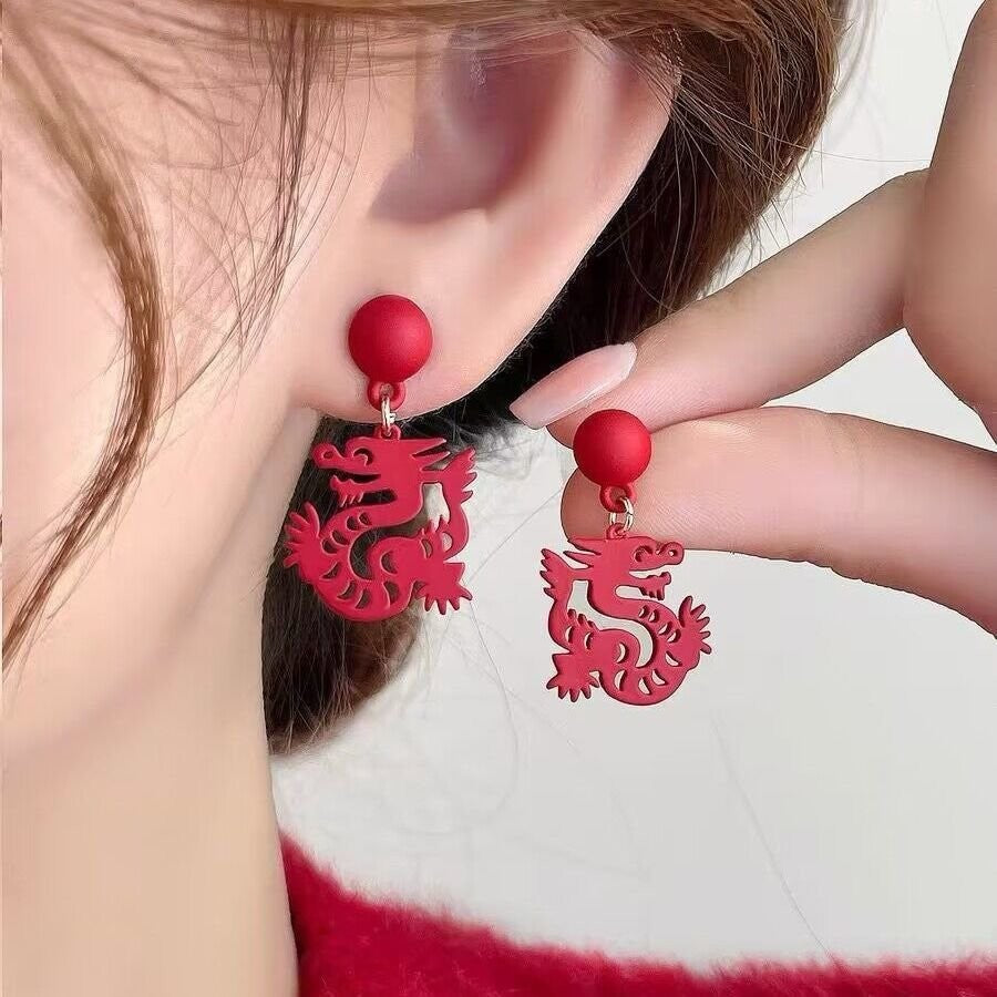Life Red Paper Dragon Female Pearl Fresh Earrings