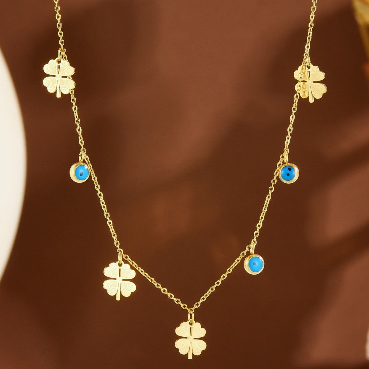 Women's French Stainless Steel Drop-shaped Color Zircon Flower Simple Necklace