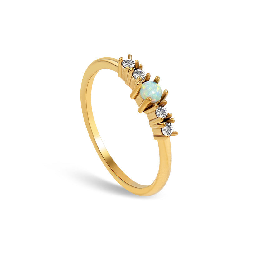Retro High-grade Inlaid Exquisite Blue Heart-shaped Opal Fine Rhinestone Titanium Ring