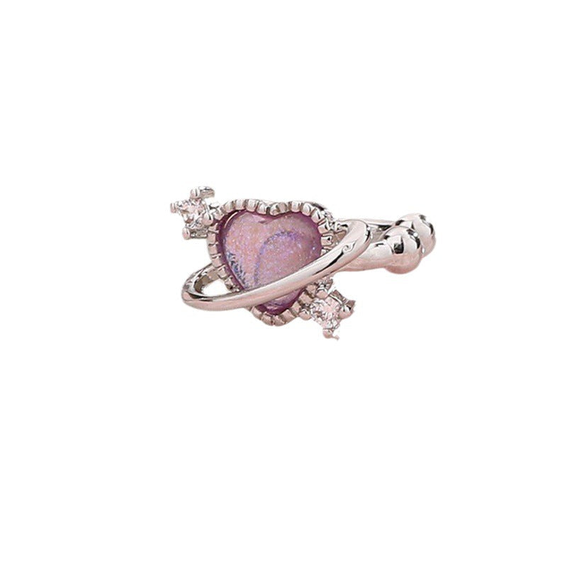 Planet Sweet Colorful Moonstone Rhinestone Heart Shape No Pierced For Ear Clip
