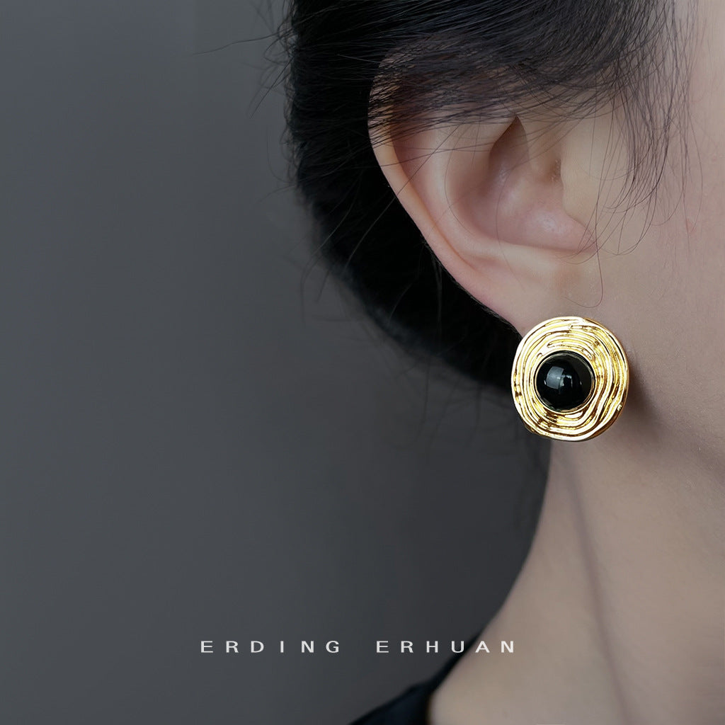 Literary Retro Simplicity Fashionable High-grade Texture Circular Antique Stud Earrings