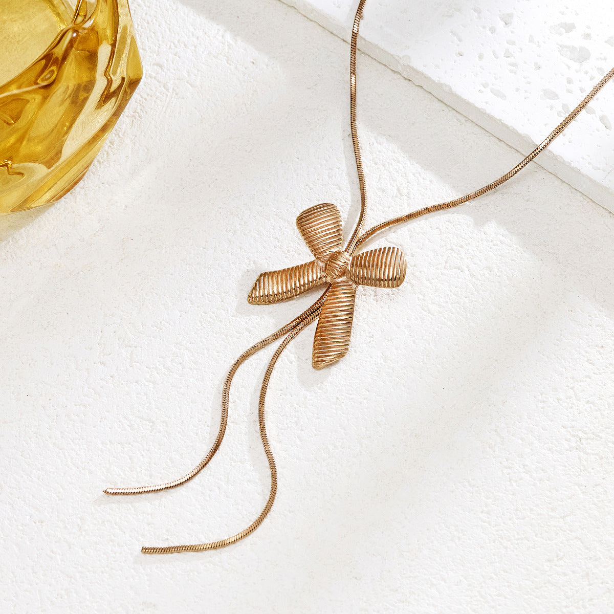 Korean Style Stainless Steel Bow Golden Suit Earrings