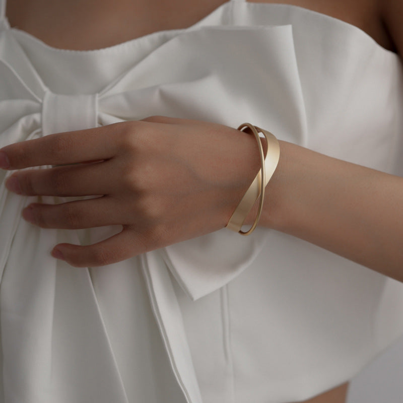 Cold Style Geometric Cross Personality Matte Gold Metal Bracelets