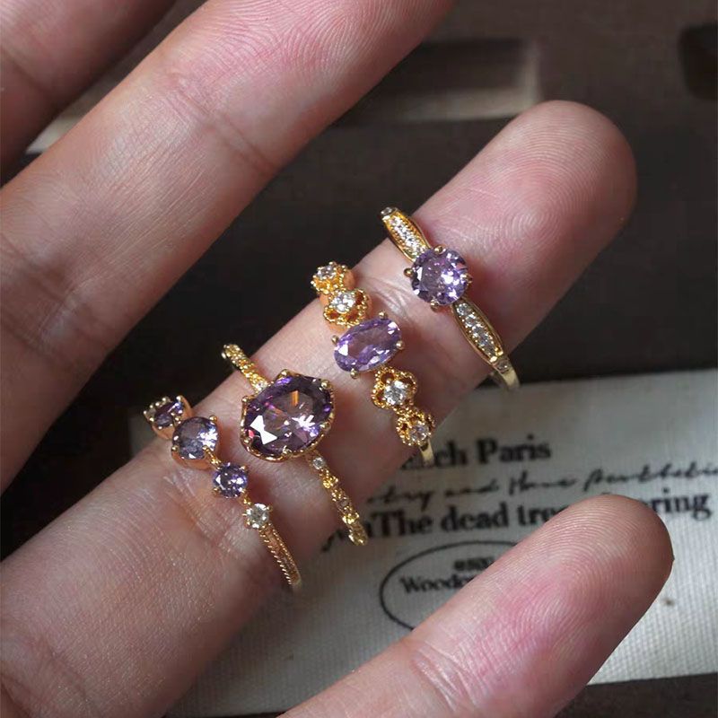 French Shining Purple Open Female Design High Sense Retro Temperament Ring