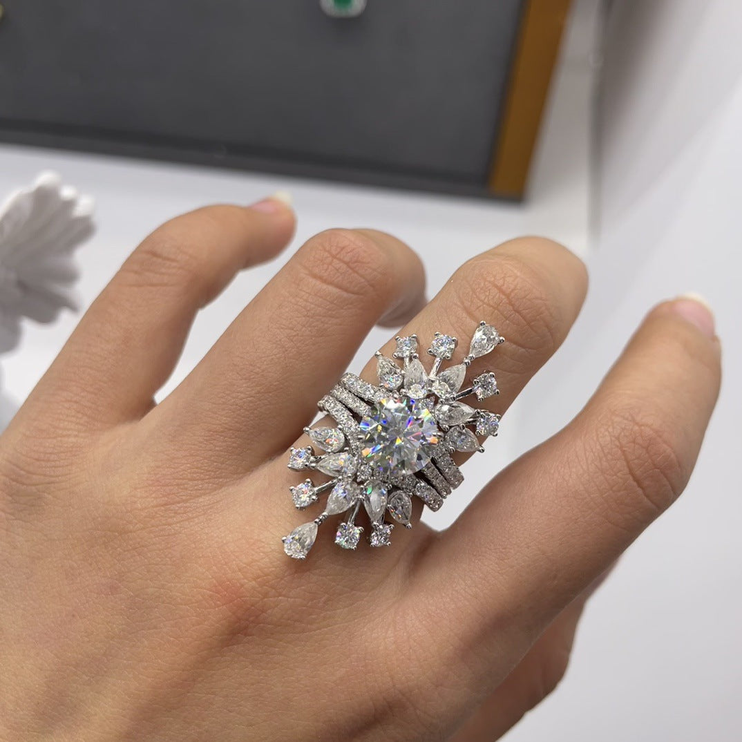 Crown Stack Engagement Ring: D-E Color D-Color VVS1 Moissanite Drop-Cut Solitaire in Sterling Silver with 18K Gold Plating