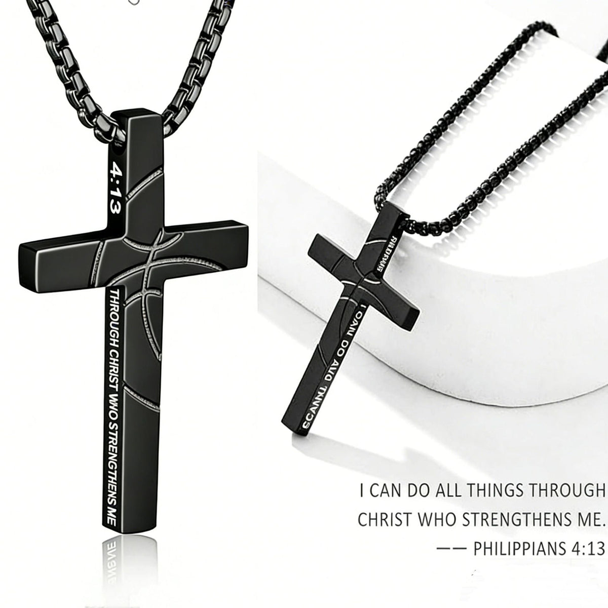 Men's Basketball Cross Double-sided Lettering Inspirational Scripture Personalized Necklace