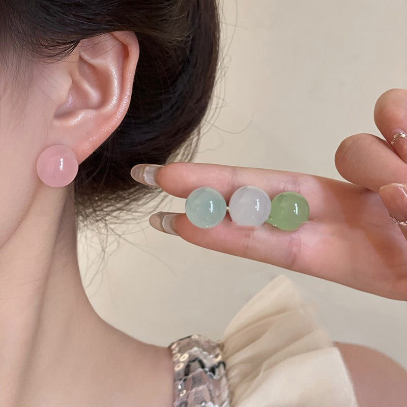 Women's Jelly Green Round Beads Resin Summer Earrings