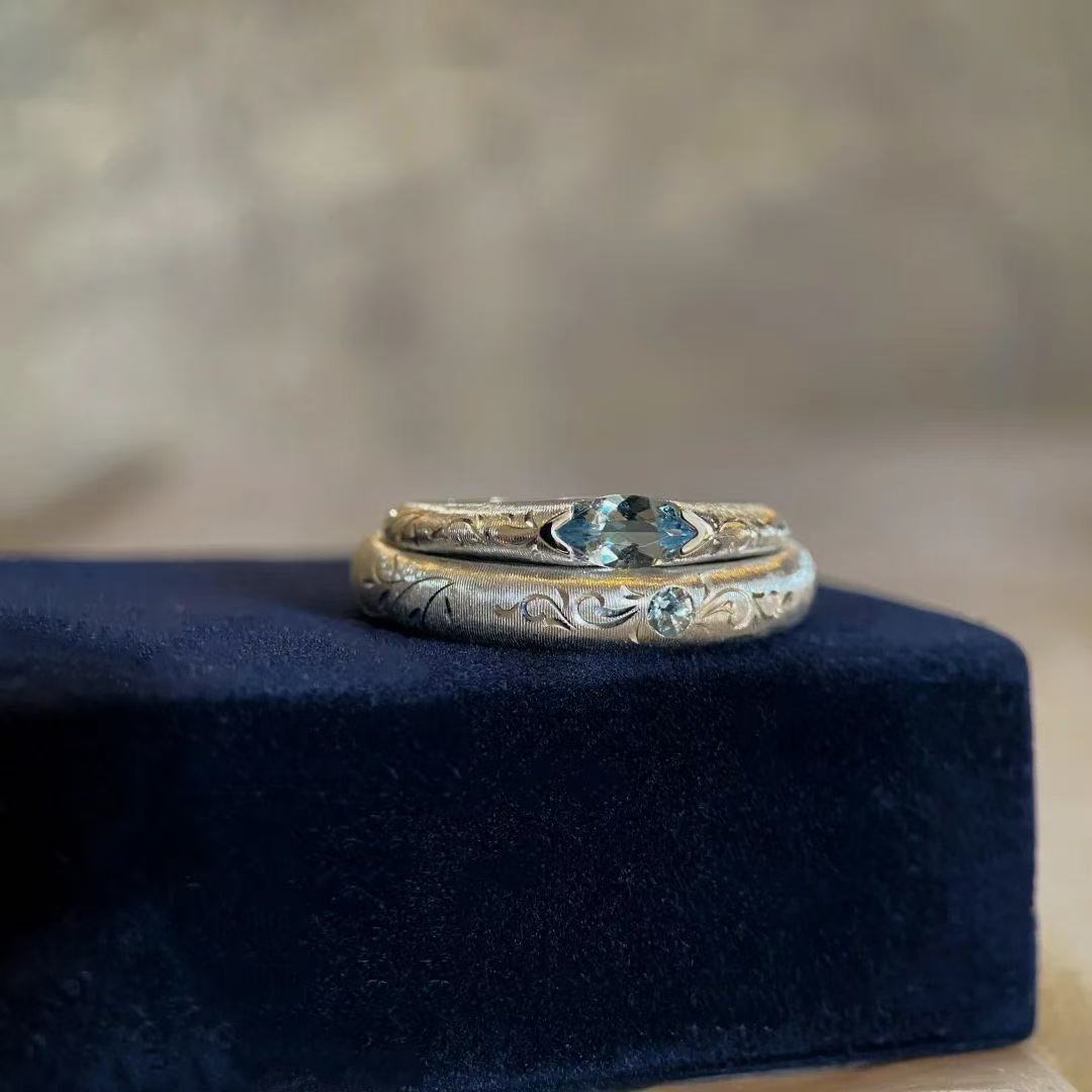 Horse Eye Blue Diamond Sier Couple Refined Rings