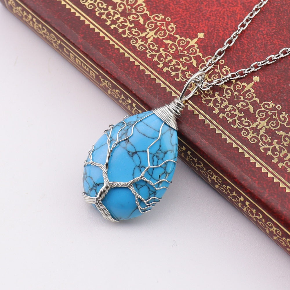 Agate Water Drop Winding Silk Tree Necklaces
