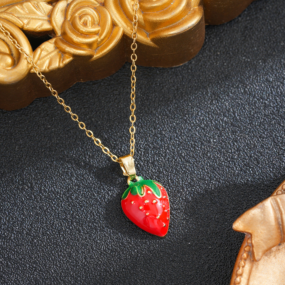 Women's Pastoral Style Strawberry Cute Simple Titanium Necklace