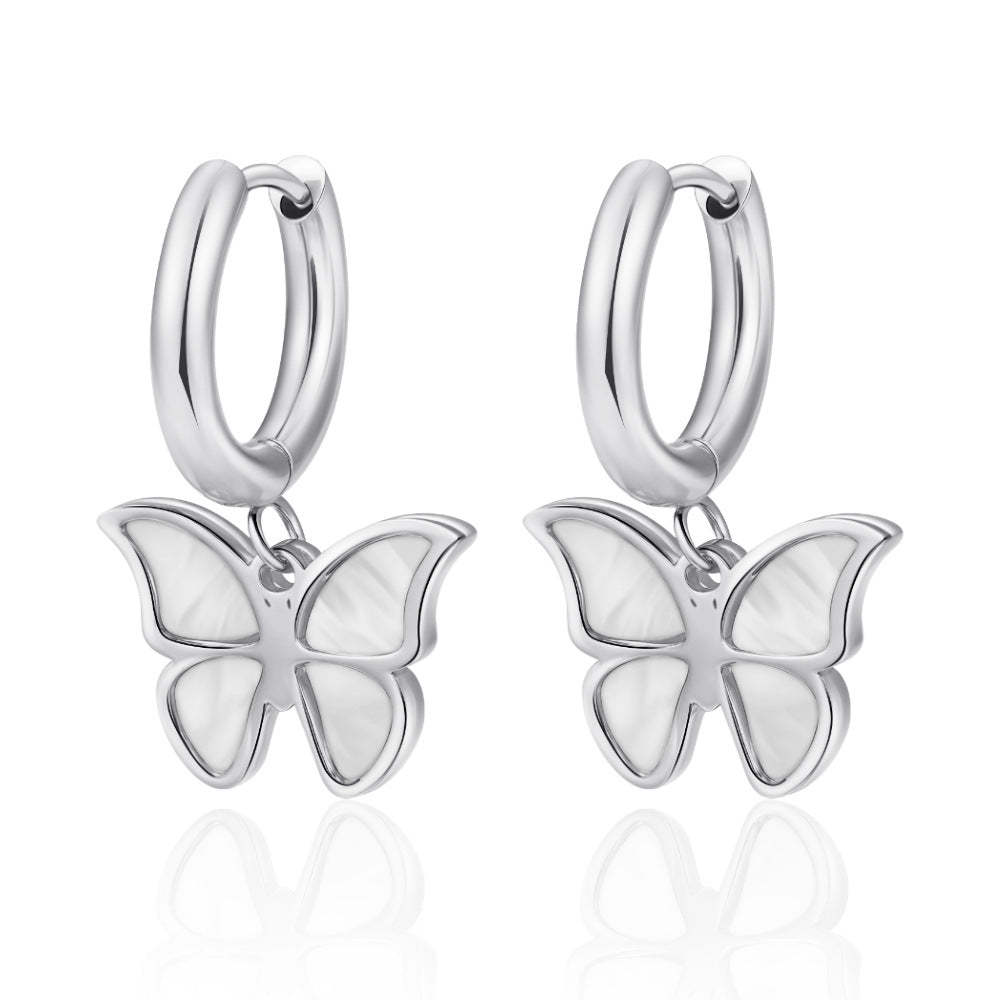 Women's Fashionable Stainless Steel Shell Butterfly Ear Earrings