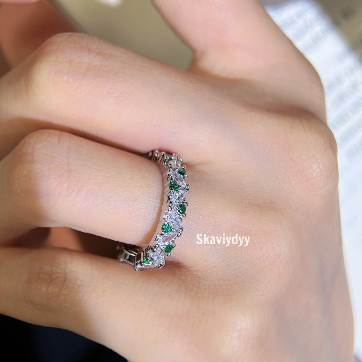 Eye Diamond Row White Affordable Luxury Style Green Rings