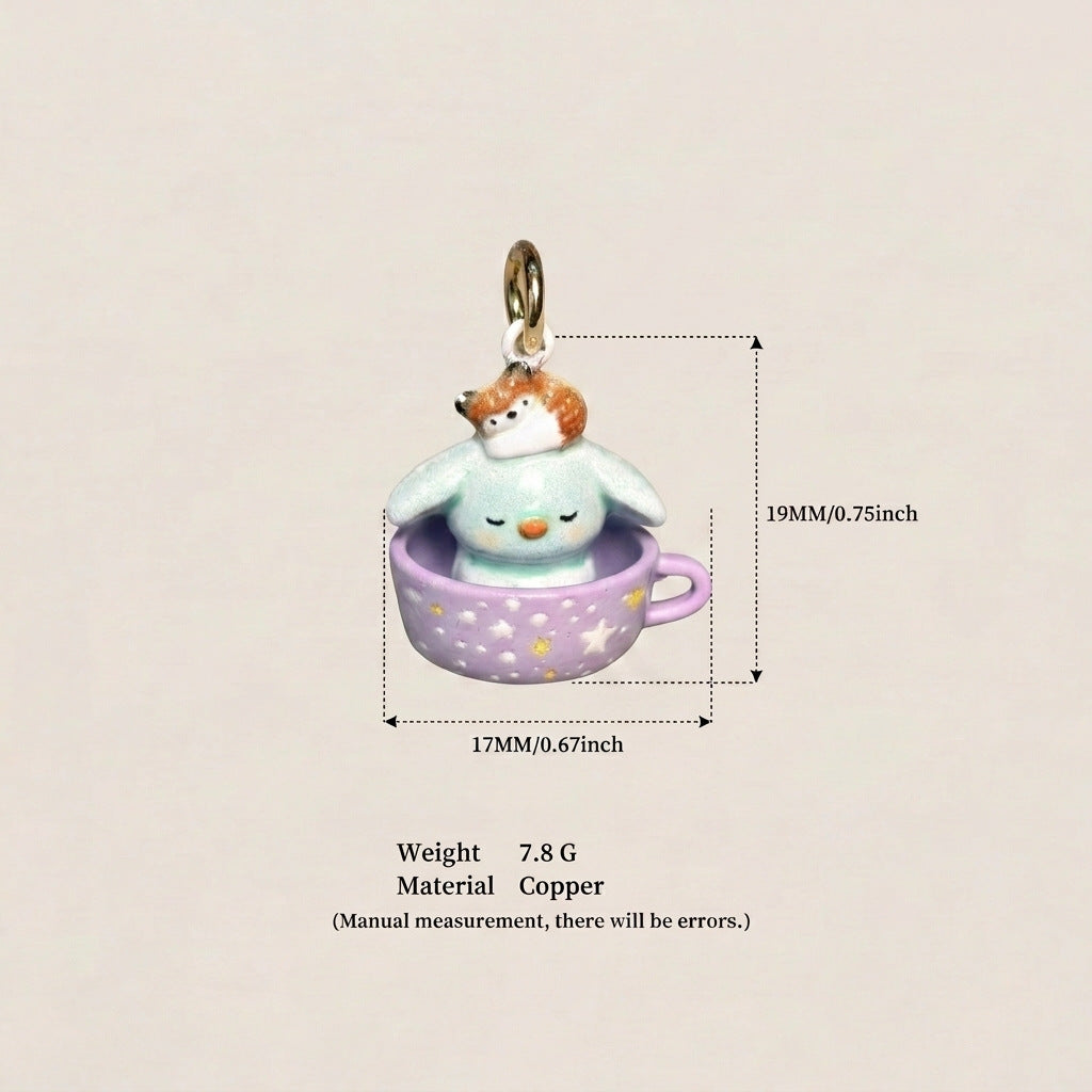 Tea Cup Animal Series Fox Penguin Rabbit Panda Pendant
