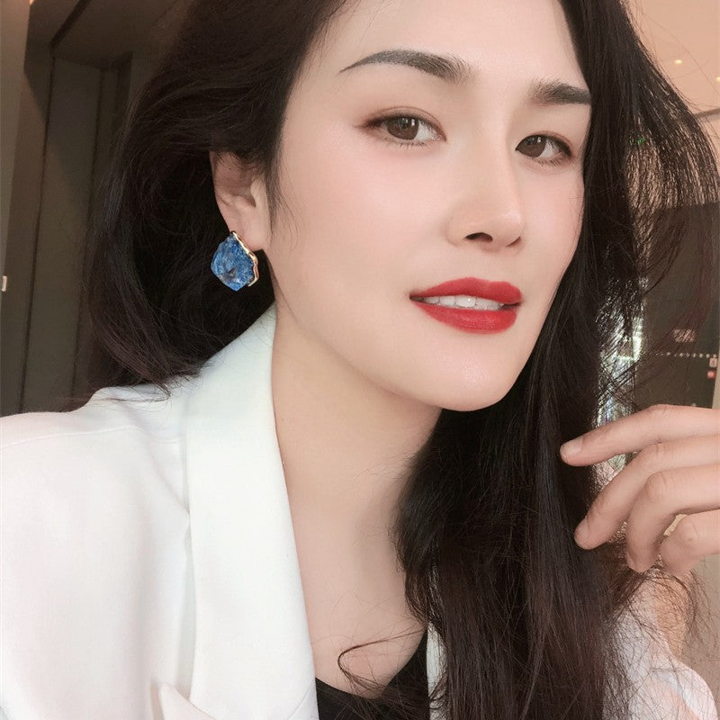 Needle High-grade Irregular Blue Ice Crystal Female Light Luxury Minority Earrings