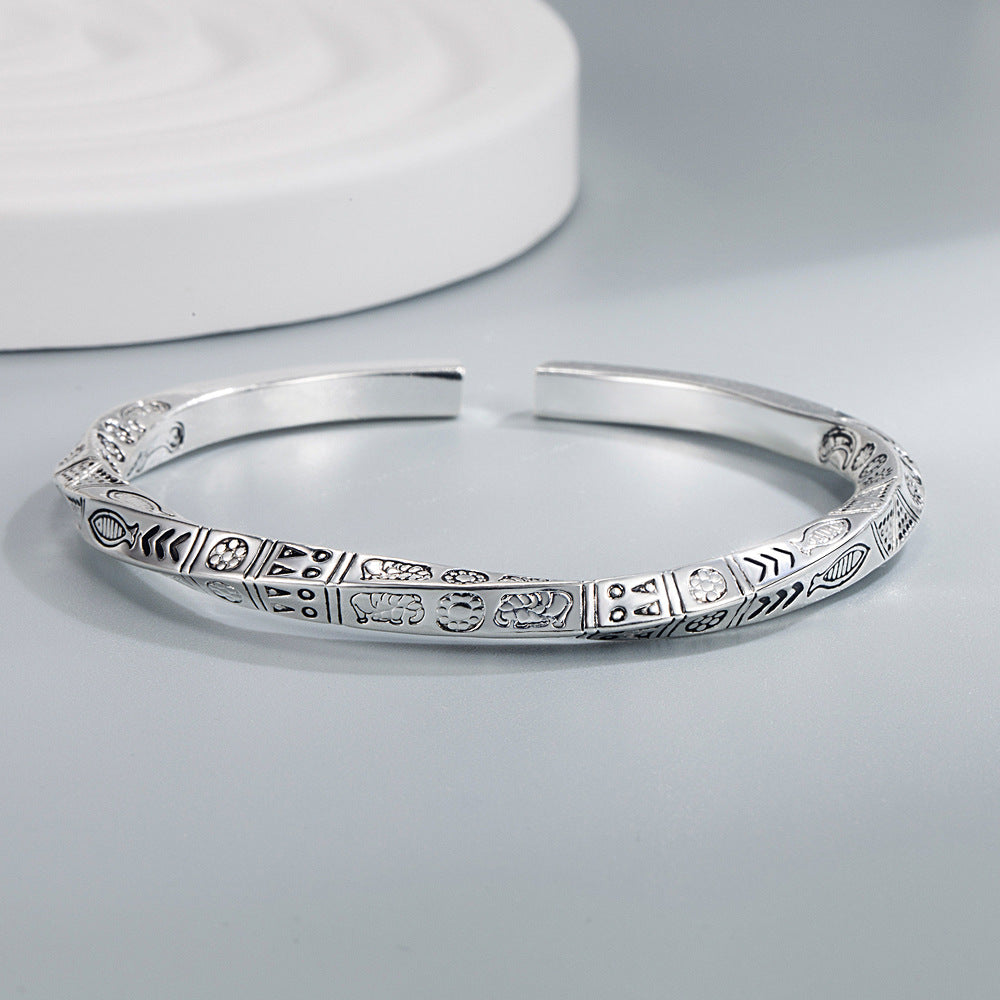 Women's Personalized Mobius Strip Totem Sier-plated Vintage Handmade Solid Opening Bracelet