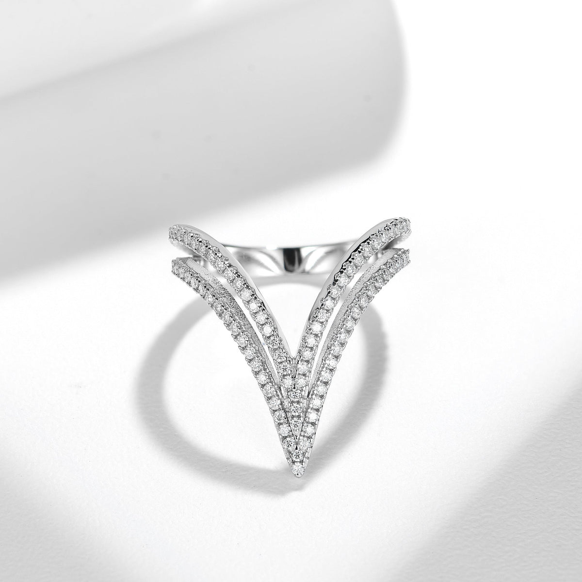 Double-V Openwork D-Color VVS1 Moissanite Stack Engagement Ring in Sterling Silver with 18K Gold Plating