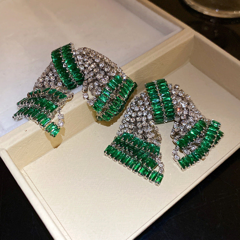 Sier Needle Zircon With Diamond Cross Personality Fashion Refined Grace Earrings