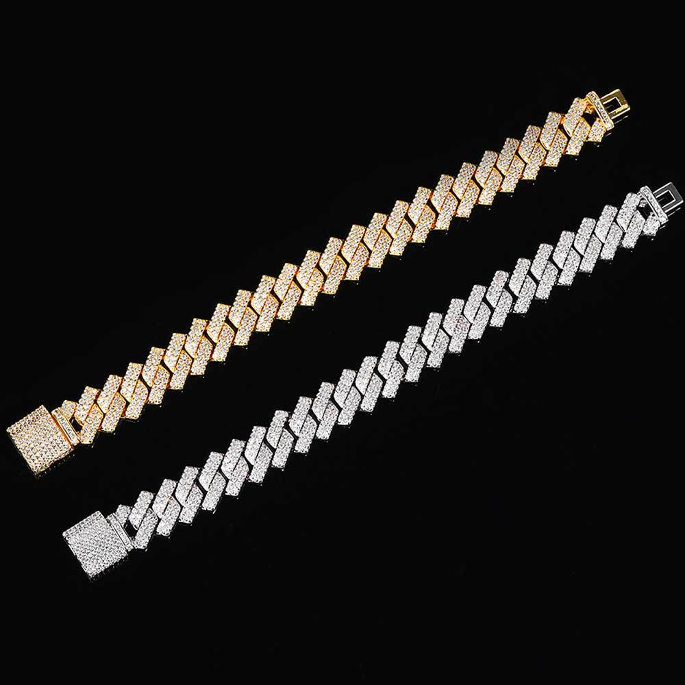 Cuban Link Zirconia Chain Bracelet in Gold or White Gold – Bold Hip Hop Jewelry for Men and Women