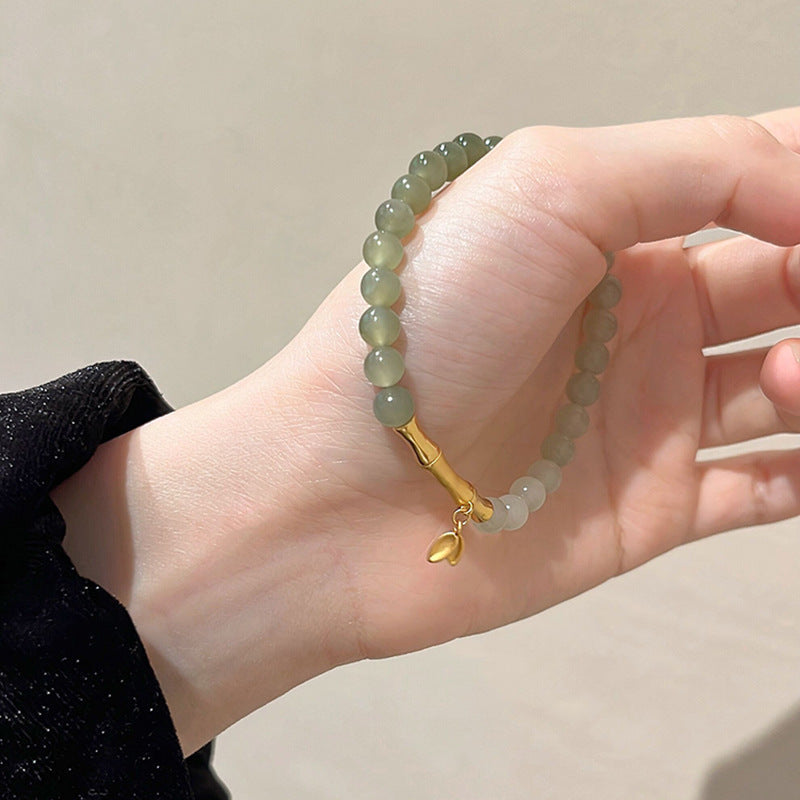 Women's Chinese Style Sterling Sier Bamboo Festival Gray Gradient Light Bracelets