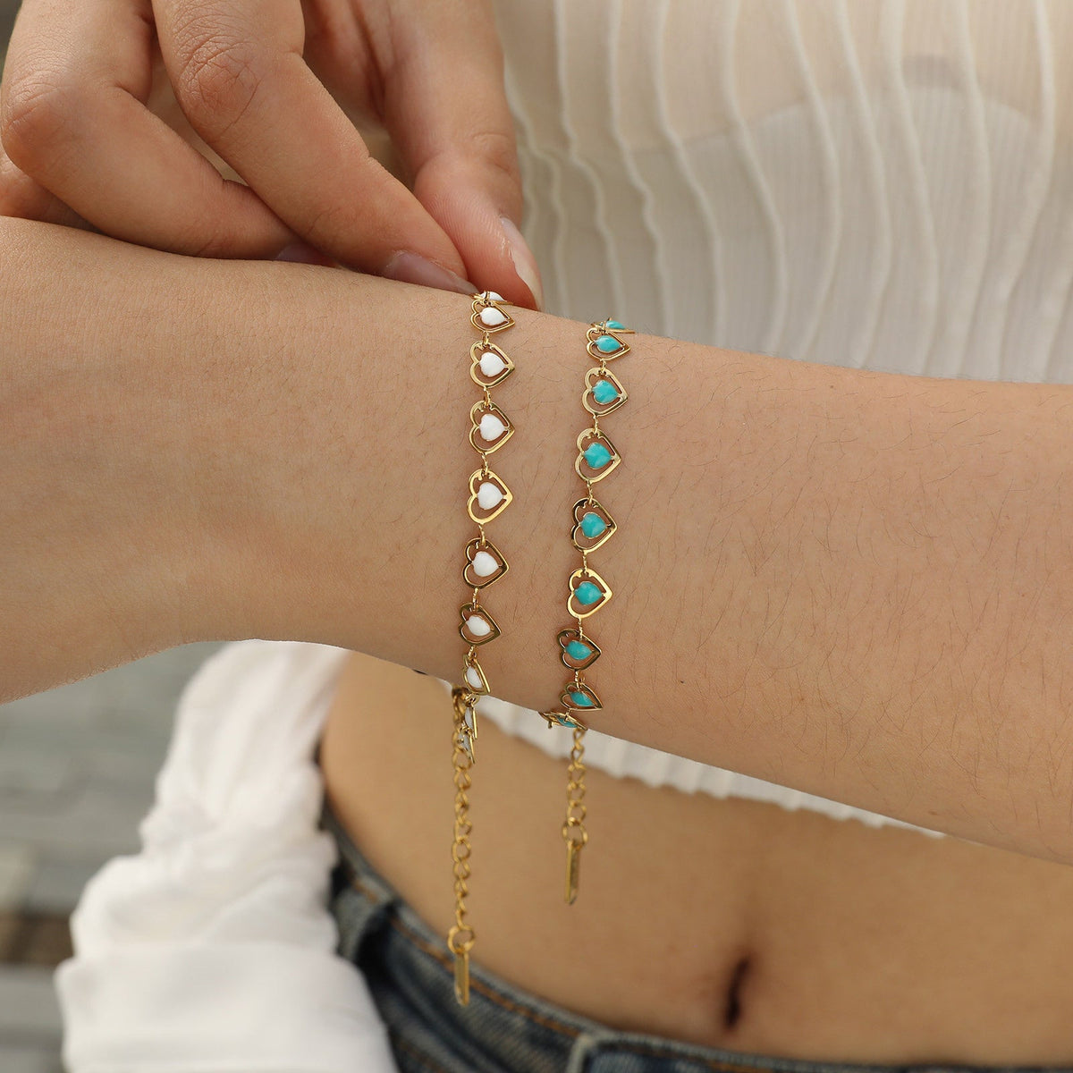 Women's Stainless Steel Drop White Oil Heart-shaped Flower Cherry Color Bracelet