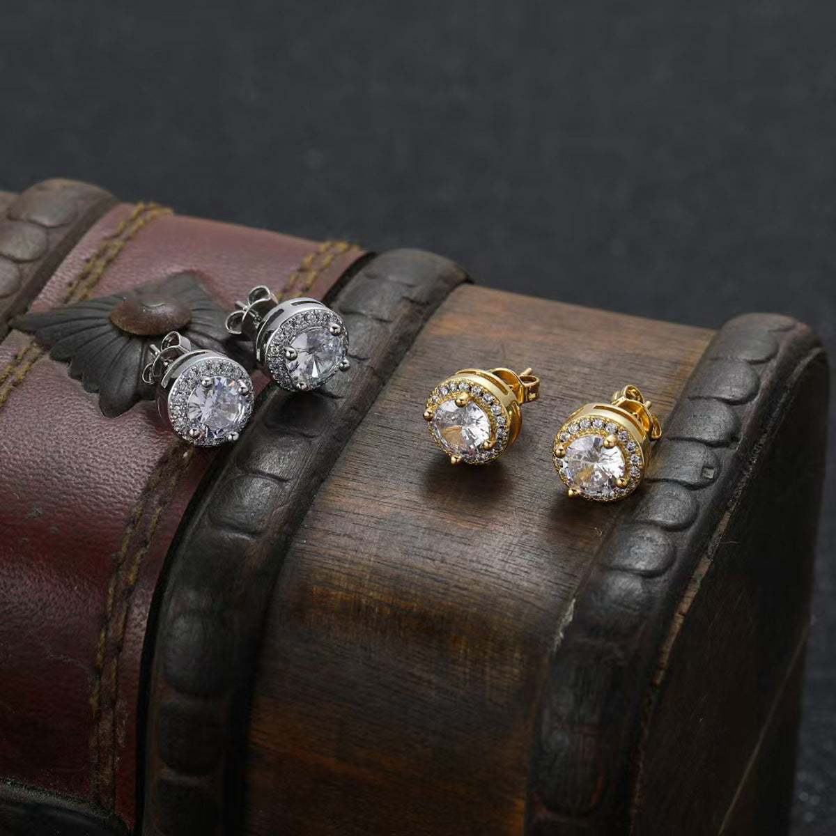 Women's & Men's Round Copper Inlaid Zircon Ear Personality Earrings