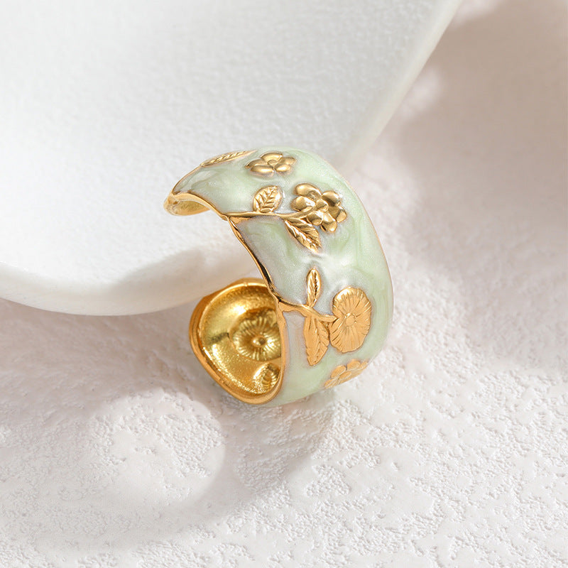 Fashion Stainless Steel Gold Drop Oil Rose Female Style Ring