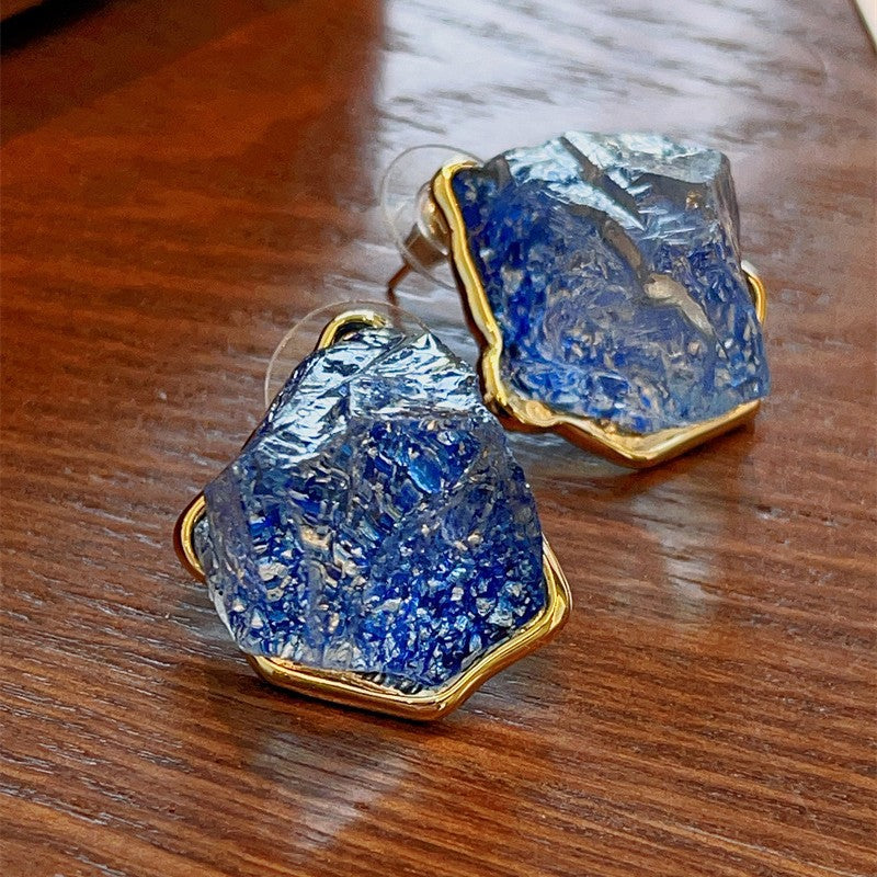 Needle High-grade Irregular Blue Ice Crystal Female Light Luxury Minority Earrings
