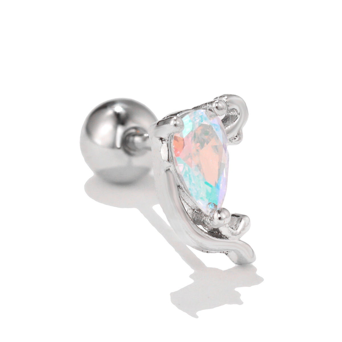 Flower Ear Pink Zircon Sweet Loving Heart Bone Inner Screw Earrings