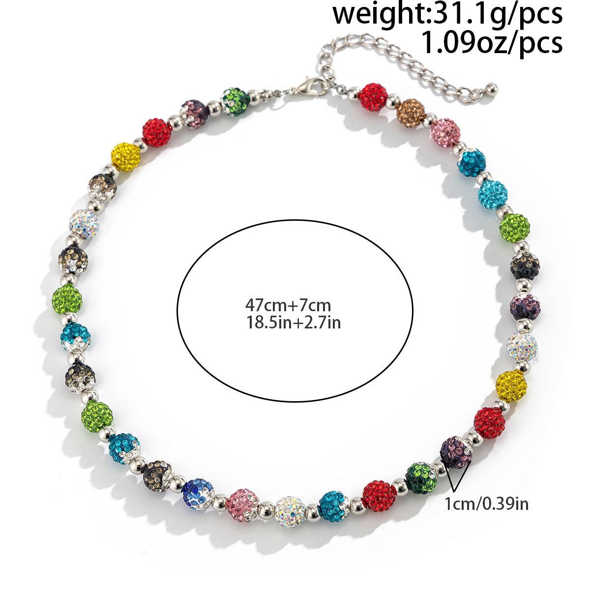 Men's Color Rhinestone Ball Trendy Hip Hop Niche Necklace