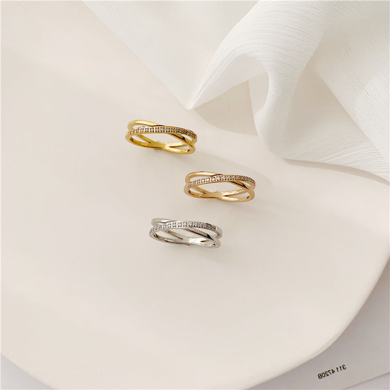 Style X Word Cross Micro Rhinestone Rose Gold Female Hipster Ring