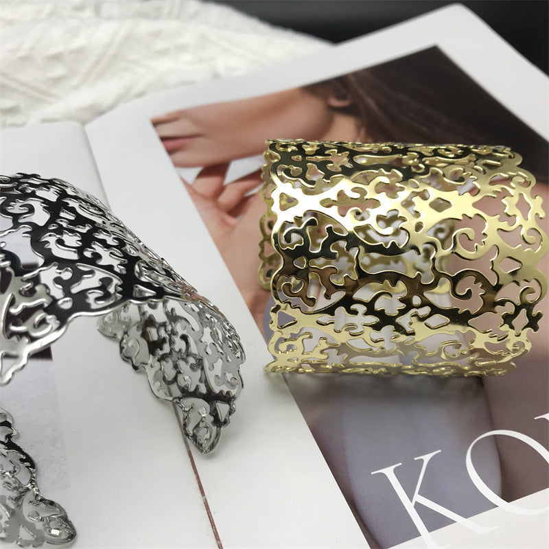 Wide Metal Plating Bangle Hip Hop Street Snap Bracelets
