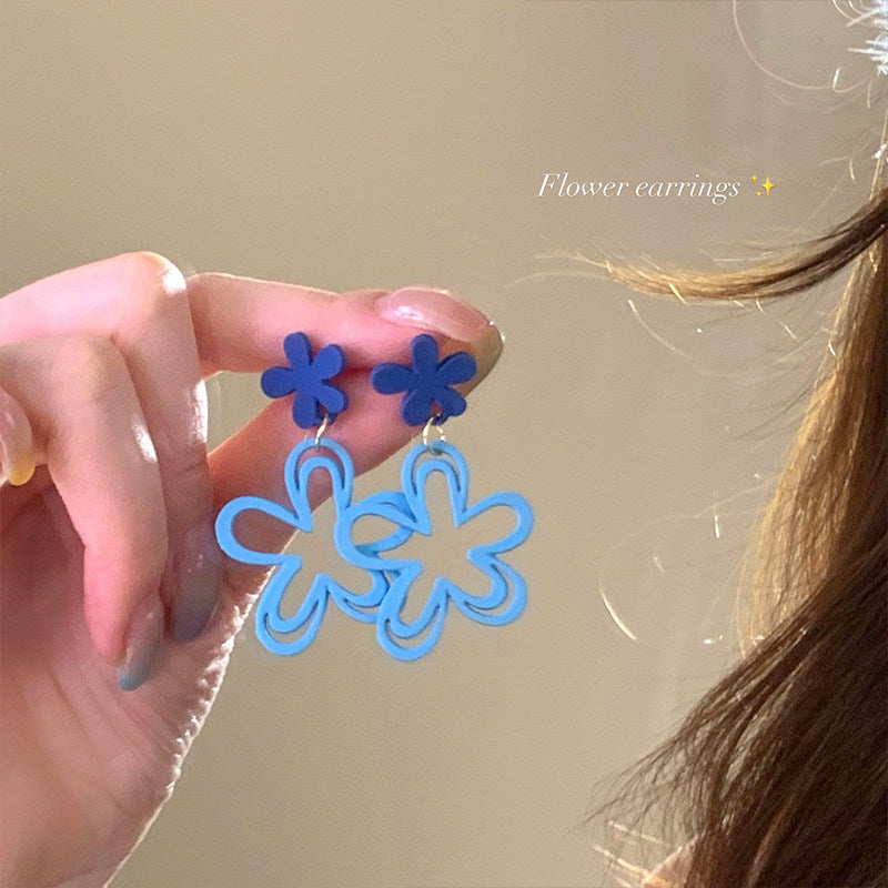 Women's Summer Dopamine Blue Hollow Flower High-grade Rings