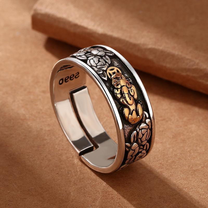 Men's Vintage Thai Sier Money Drawing Pi Lucky Rose Rings