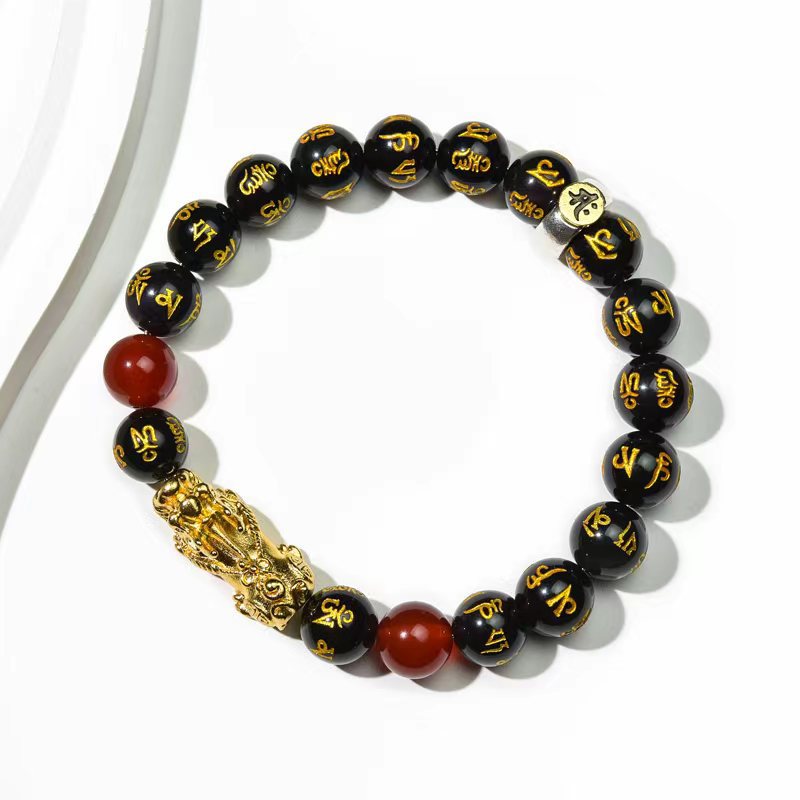 Men's Obsidian Alluvial Gold Lucky Ethnic Style Six Bracelet
