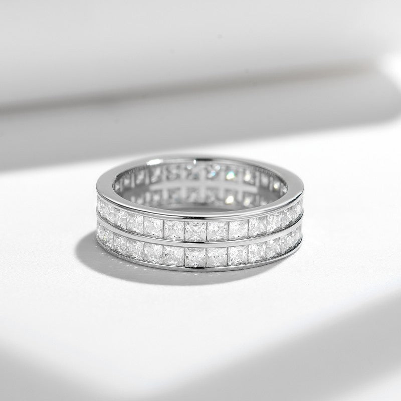 Princess-Cut D-Color VVS1 Moissanite Stack Engagement Ring in Sterling Silver with 18K Gold Plating
