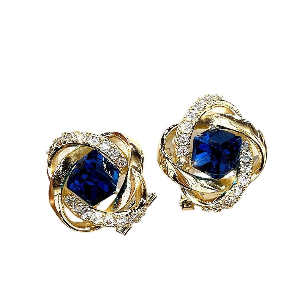 Women's Cube Sugar Blue Crystal For Fashionable Stylish High-grade Niche Stud Earrings