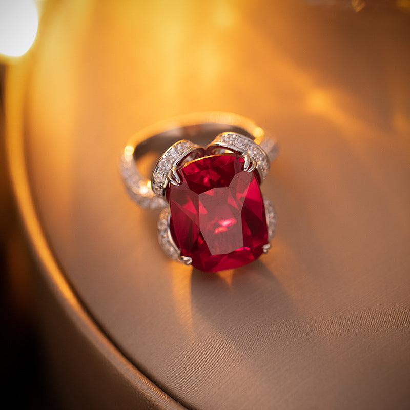 Lab-Created Ruby Cushion-Cut Ring in Sterling Silver with 18K Gold Plating